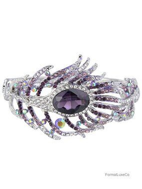 Vintage Style Crystal Peacock Feather Bangle Bracelet Gift Box